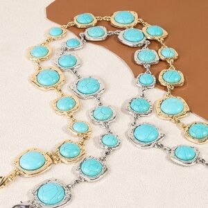 Chain Link Belts with Silver or Gold Tone and Turquoise O/S (fits most)